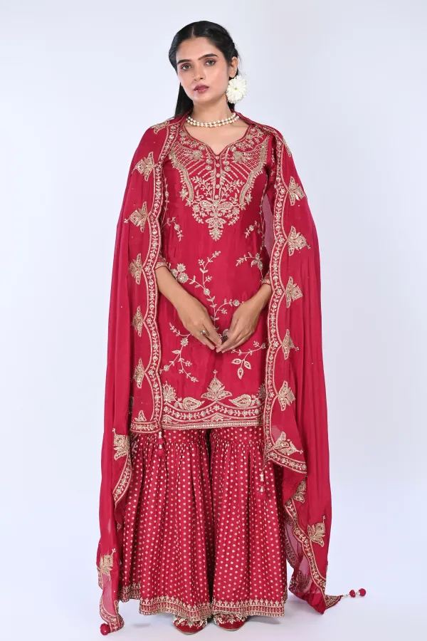 Maroon Straight Salwar Kameez suit with Gharara